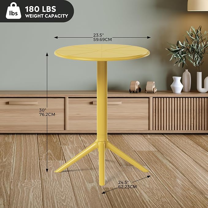Costaelm Patio Table for 4-Person, Outdoor Patio PP Round Dining Table, All-Weather Bistro Dining Table for Backyard Deck Porch Poolside, Yellow