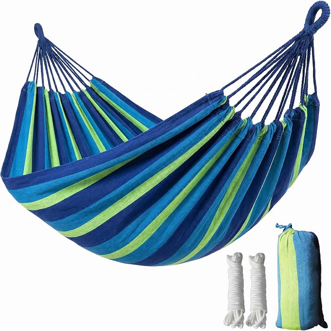 Canvas Hammock 122" Long X 59" Wide 2 Person Hammock 440 pounds Maximum Weight Applicable Scenes in Courtyard Autumn, Indoor Hanging Chairs, Beach Leisure (Blue Green, Full)