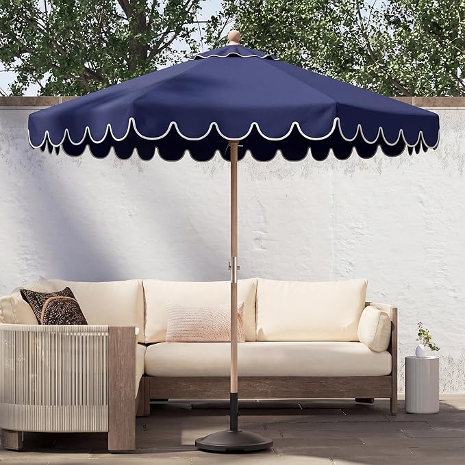 Scalloped Patio Umbrella Replacement Canopy Outdoor Boho Midcentury Market Umbrella Top Cover UV Protection for Patio Beach, Canopy Only