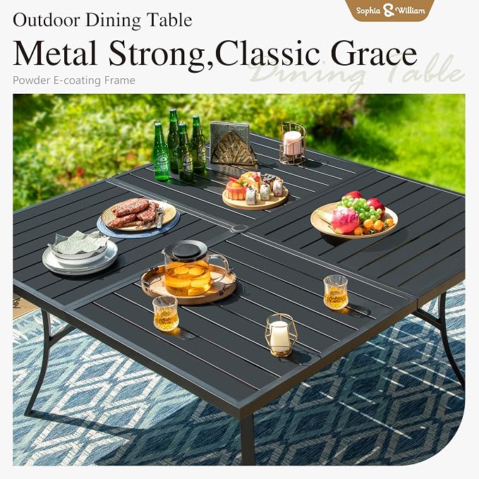Sophia & William Patio Table and Chairs Set, Outdoor Dining Set for 8, 9 Piece Metal Patio Furniture, 57.5" Black Square Table(Beehive)