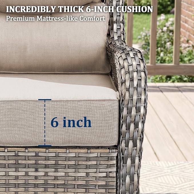 Luxury Swivel Rocker Chairs Set with 6" Thick Cushion 3 piece Wicker Outdoor Swivel Rocker Patio Chair with Side Table High Back Comfortable Outdoor Patio Furniture Set - Gery | Beige