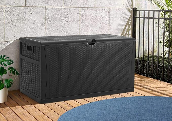 YIGUO Deck Box Outdoor Resin Patio Storage Container 120 Gallon,Easy Placement Large Storage Box Garden Backyard Patio Furniture,Black