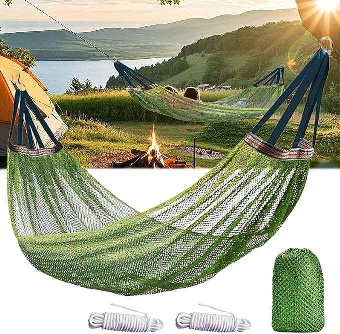 Outdoor Hammock, Super Soft and Breathable Nylon Mesh Hammock, with Portabl Carry Bag, Maximum Load of 440 LB, Camping Accessories for Indoor Outdoor Hiking Backpacking Backyard Beach (Green)