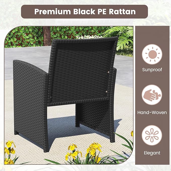 HAPPYGRILL 4 Piece Rattan Wicker Patio Conversation Set, Outdoor Furniture with Chair Loveseat Table & Cushion, for Backyard Porch Balcony (2, Black & Off White)