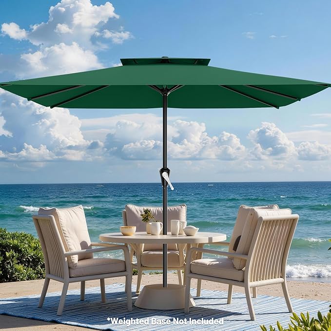 AreShark 8'x10' 2 Tiers Rectangular Patio Umbrella - Outdoor Umbrella Waterproof UV Protection, Market Table Umbrella w/Crank for Pool, Backyard, Deck(Dark Green)