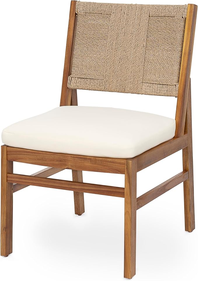 Christopher Knight Home 6-Piece Outdoor Dining Set, 70" Acacia Wood Patio Table with 4 Light Brown Wicker Chairs with Cream Cushions and 1 Bench, Teak Finish Outdoor Furniture Set for Garden Porch