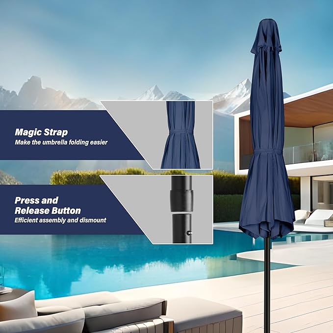 YSSOA 2 Pack 9' Patio Umbrella Outdoor Table Market Yard Umbrella with 8 Sturdy Ribs, Dark Blue