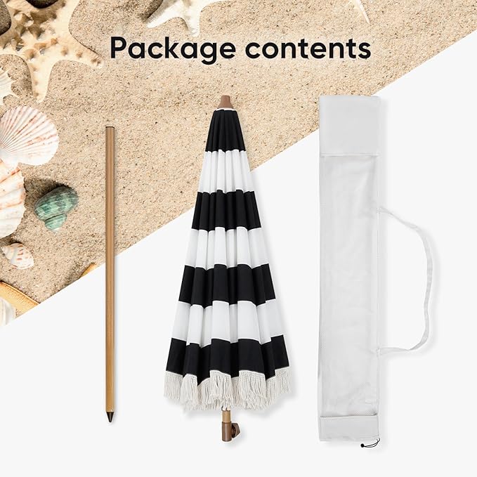 Tempera Heavy Duty High Wind Beach Umbrella with Sand Anchor & Carry Bag | Patio Outdoor Umbrella with Aluminum Frame and Push Button Tilt, Ideal for Travel Garden Lawn, UPF 60+