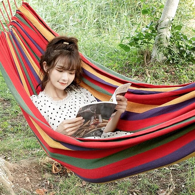 Camping Hammock, Outdoor Cotton Hammock 190 x 80 cm Portable Hammock for Camping, Terrace, Backyard, Porch, Courtyard Beach Outdoor and Indoor use(Rojo)