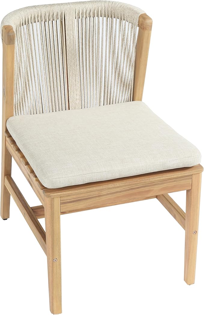 Christopher Knight Home Lisa 7 Piece Dining Table Set For 6, Outdoor Dining Set With Oval Patio Table And Armless Chairs, Acacia Wood Dining Chairs Set With Rope-Woven Backrests, Light Teak+Teak+Beige
