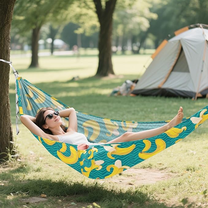 Camping Hammock Outdoor Hammocks for Outside Striped Banana Beach Trees Portable Lightweight with Pockets Tree Straps Indoor