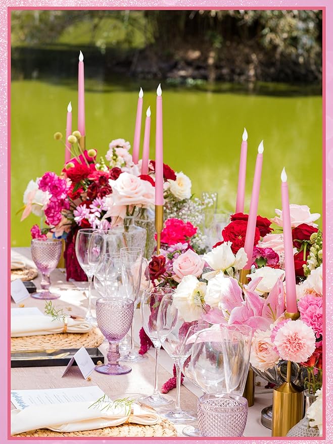 Treela 72 Pcs Flameless LED Taper Candles Battery Operated Candles Bulk 11 Inch Flickering Fake Candlesticks with Warm Light for Valentines Day Church Wedding Party Battery Not Included(Classic,Pink)