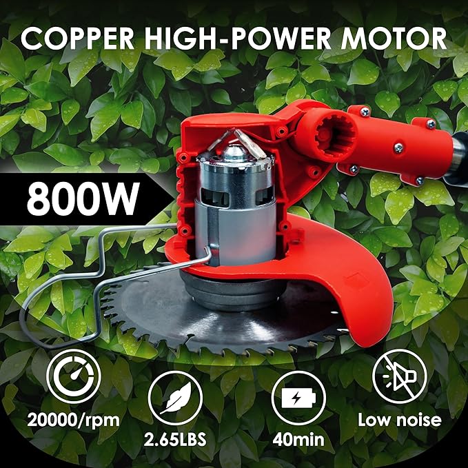 Syluris Electric Weed Wacker String Trimmer, Battery Powered Weed Eater with 4 Types of Blades and Upgraded Metal Lid, 2Pcs of Batteries & Wheels（Red）