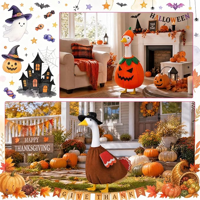 8 Sets Holiday Porch Goose Outfits All Seasons for 17-23 Inch Lawn Goose | Valentine St. Patrick Easter Summer 4th of July Halloween Thanksgiving Christmas Yard Patio Decor Goose Costumes Clothes