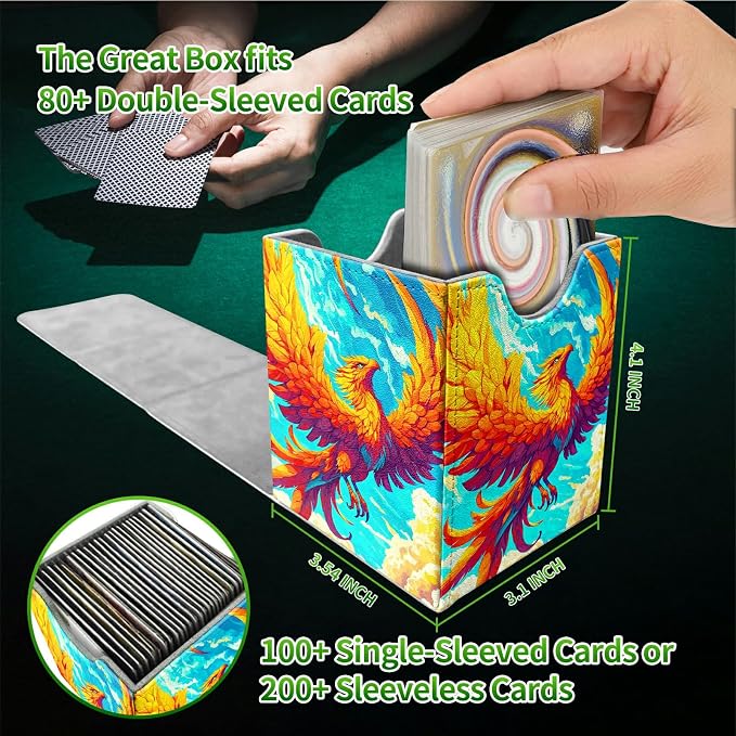 Deck Box for MTG, Cards Storage Box Fits 120+ Sleeved, Leather Medium Size Strong Magnetic Closing Card Case for Board Games Magic TCG CCG Baseball Collection, Flamingo Sky