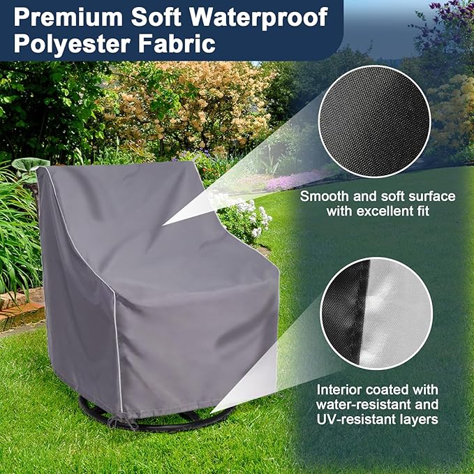Patio Chair Cover, Waterproof Heavy-Duty Patio Furniture Cover, Outdoor Swivel Chair Cover (Grey-1 Pack)
