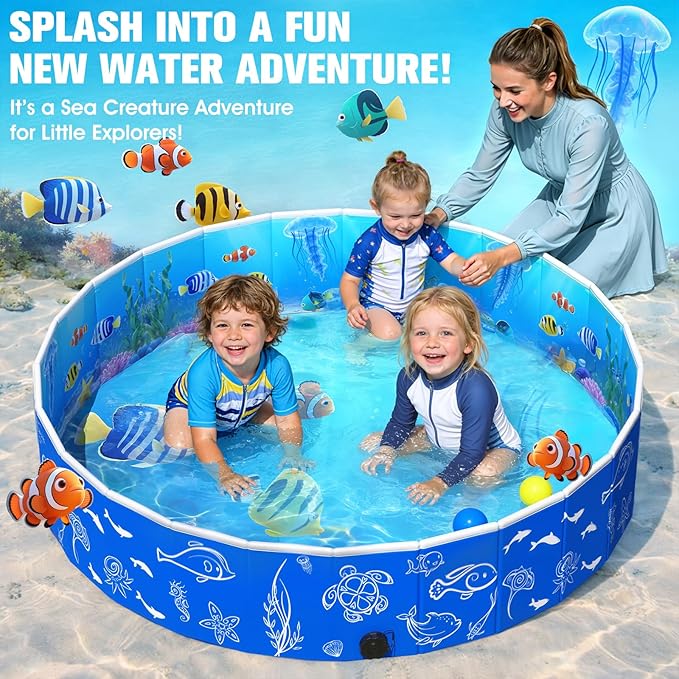 FizZeal Kiddie Pool with Canopy, 49in Foldable Toddler Pool,Pop Up Baby Pool with Shade,UPF 50+UV Portable Swimming Pool for Kids,Collapsible Baby Pool for Beach, Outdoor Toddler Pool for Backyard