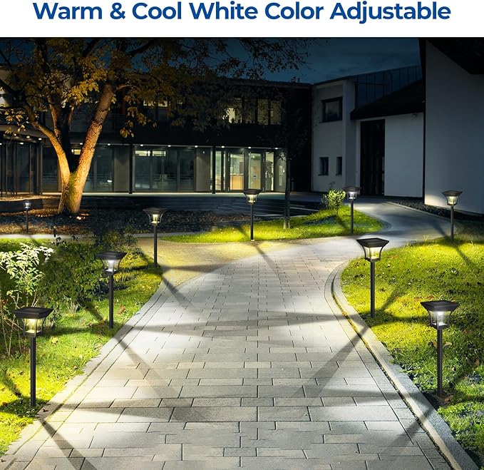 CINOTON 18 Pack RGBCW Solar Pathway Outdoor Lights, 3 Lighting Modes Solar LED Garden Lights, IP65 Waterproof Outside Solar Powered Landscape Lighting for Planter Lawn Pool Balcony RGB/Warm/Cold White