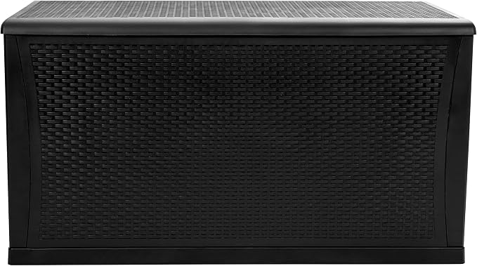 EMMA + OLIVER 120 Gallon Black Plastic Deck Box for Outdoor Patio Storage & Deck Organization