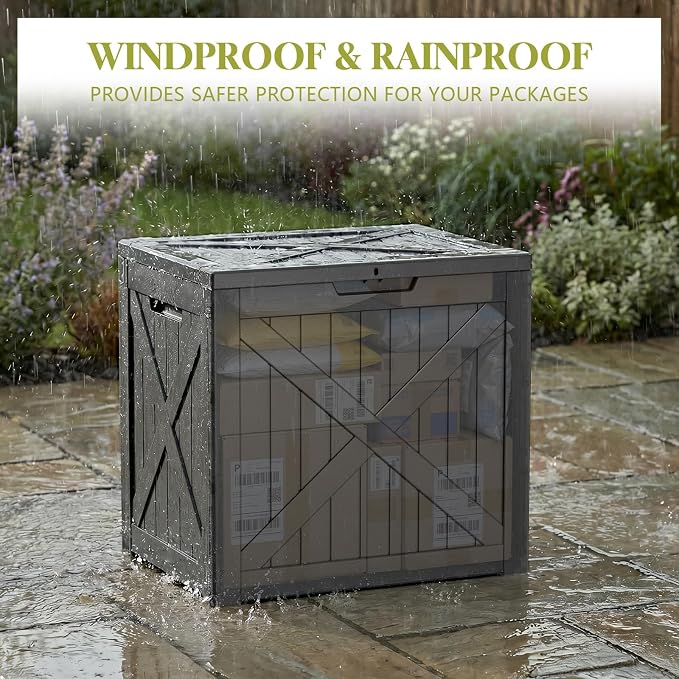 Vixzen 40 Gallon Package Delivery Boxes for Outside Storage Parcel Drop Deck Box Secure Outdoor Waterproof UV Resistant Resin Lockable MailBox Porch Patio Black