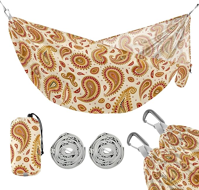 Camping Hammock Outdoor Hammocks for Outside Paisley Indian Beach Trees Portable Lightweight with Pockets Tree Straps Indoor