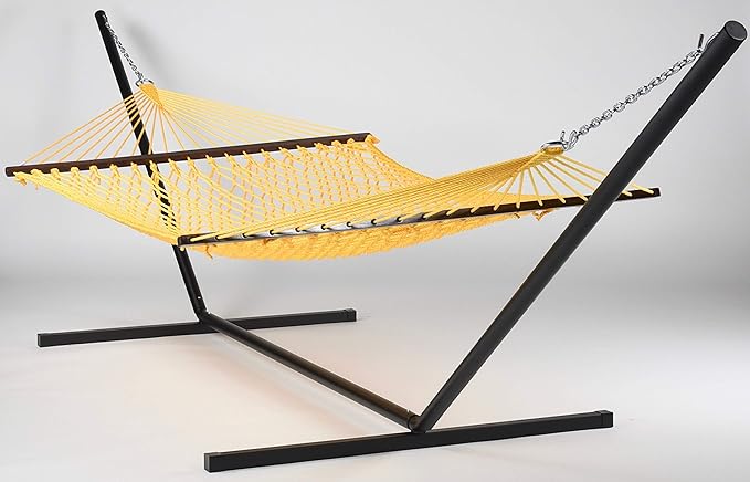 Rope Hammock and Tri Beam Stand (Yellow Hammock and Black Stand)