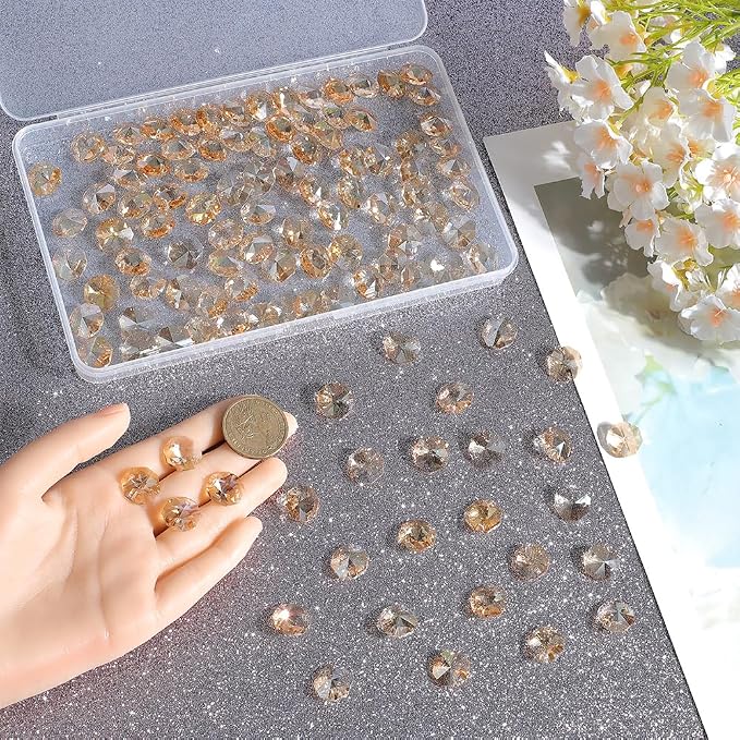 1 Box 120Pcs Glass Octagon Prism Beads Suncatcher Bead Bulk Replacement Sun Catcher Glass Link Connector Prisms Chandelier Crystals Faceted Loose Bead for Jewelry Making Chandelier DIY Crafts