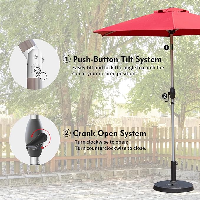 Domi 7.5FT Patio Umbrella, Outdoor Table Umbrella with Aluminum Pole, UV Protection Waterproof Market Sun Umbrella with Push Button Tilt and Crank for Garden, Deck, Backyard, Pool (Brick Red)