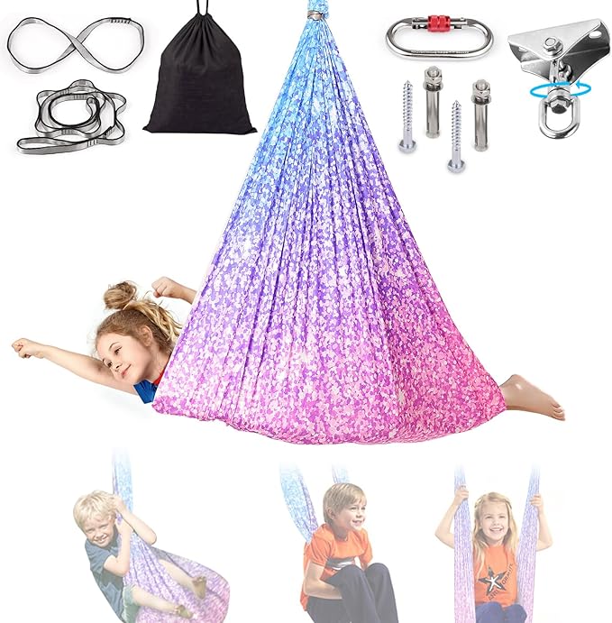 Sensory Swing for Kids Indoor - Outdoor Double-Layer Hammock Swing Special Needs Sensory Joy Therapy Cuddle Chair with 360° Swivel Hanger Kit Adjustable Swing for Aspergers Autism ADHD Adults