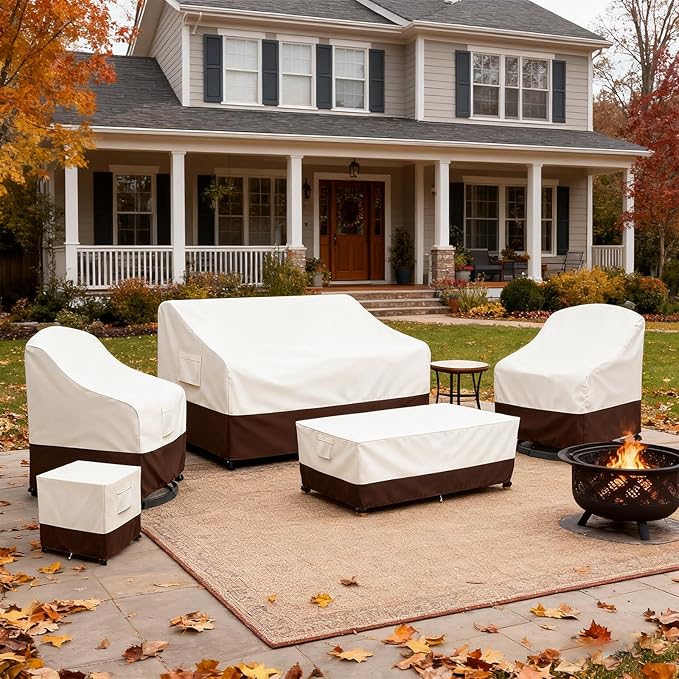 Bitubi Waterproof Patio Ottoman Cover, Heavy Duty Square Outdoor Side Table Furniture Covers Size 22L x 22W x 18H inch (Brown)