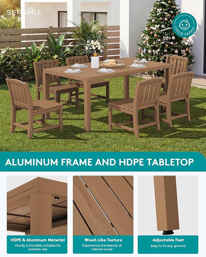 SERWALL Outdoor Dining Chairs Set of 2, All-Weather HDPE Patio Armless Chairs, Brown