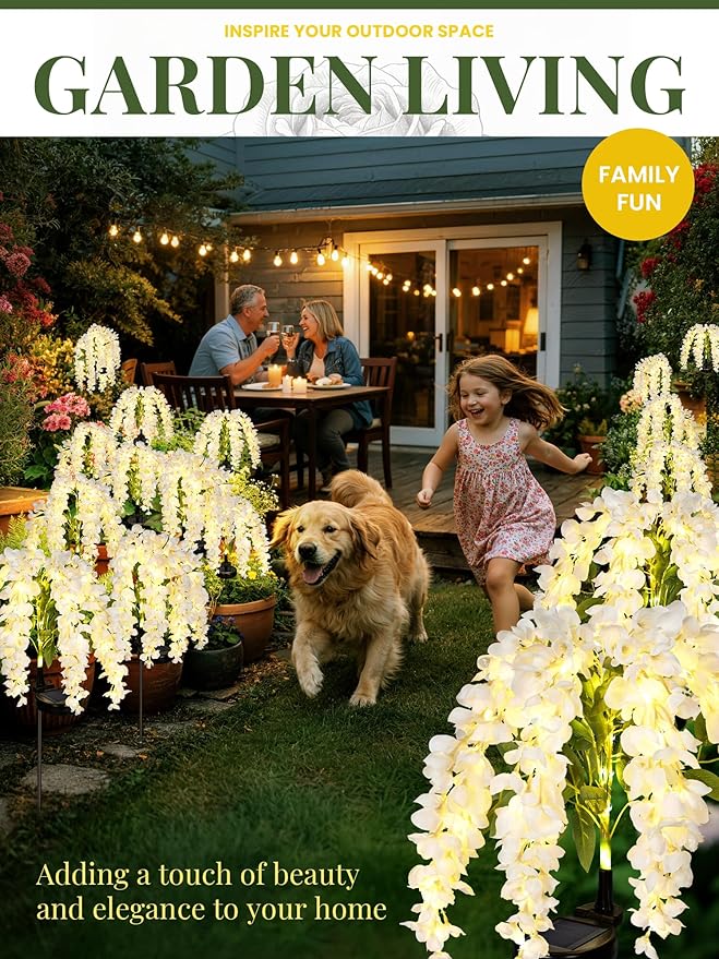 GIGALUMI Solar Lights Outdoor for Garden Decor, 3 Pack Solar Flower Lights Waterproof, 2 Lighting Modes Wisteria for Pathway,Yard, Patio Decoration, Gardening Gifts for Women (White)