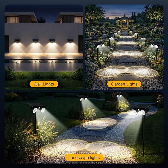 Solar Spot Lights Outdoor Waterproof 2Pack,2 Modes Motion Sensor Landscape Lighting for Outside Yard Garden Pathway,2-in-1 Wall&Spot LED Lights with 360° Adjustable Dual Heads(Cool White)