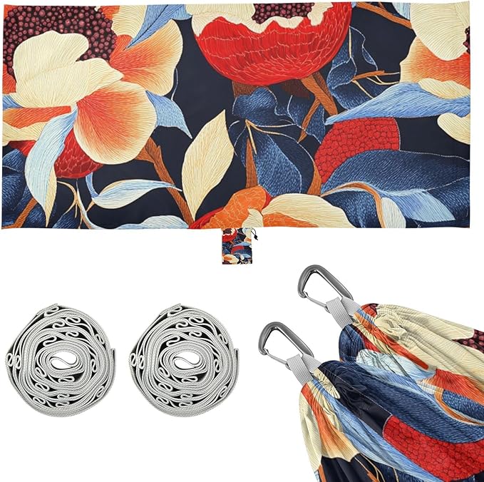 Retro Red Pomegranates Fruit Flowers 330lb Capacity Camping Hammock with Tree Straps Rope Hammock for Patio Backyard Lounge Base accesorios para Camping