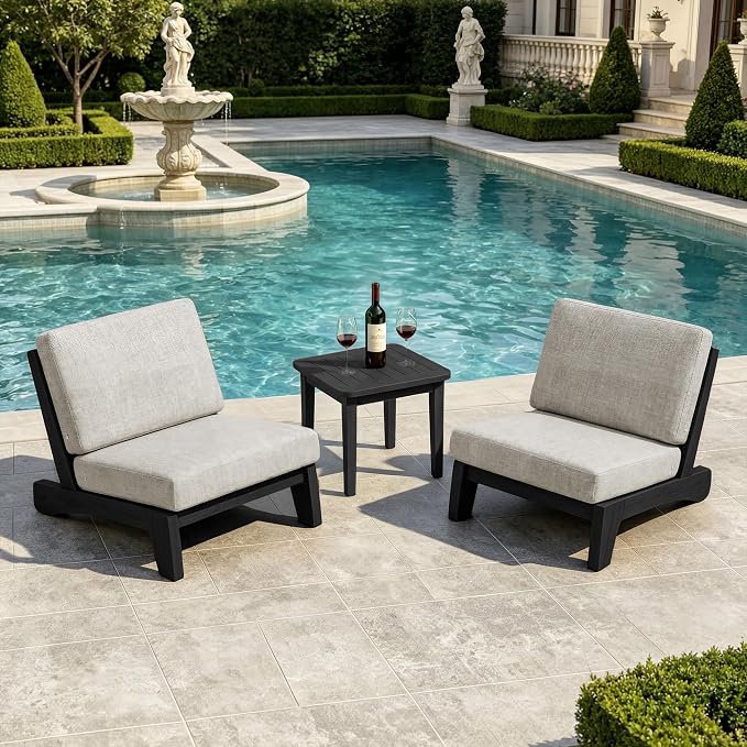 Pia Ricoo Patio Chairs Set of 2, Heavy Duty Wood Patio Furniture Set with Thick Cushions, Bistro Set All-Weather Outdoor Chairs for Balcony, Deck, Poolside, Porch - Light Camel/Dark