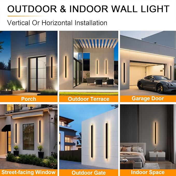 AioTio Black Outdoor Wall Light,2pack 79inch Modern LED Exterior Light Fixtures Wall Mount,3000K Waterproof Long Outdoor Linear Wall Sconce IP65 Waterproof,Outside Wall Lights for House,Porch