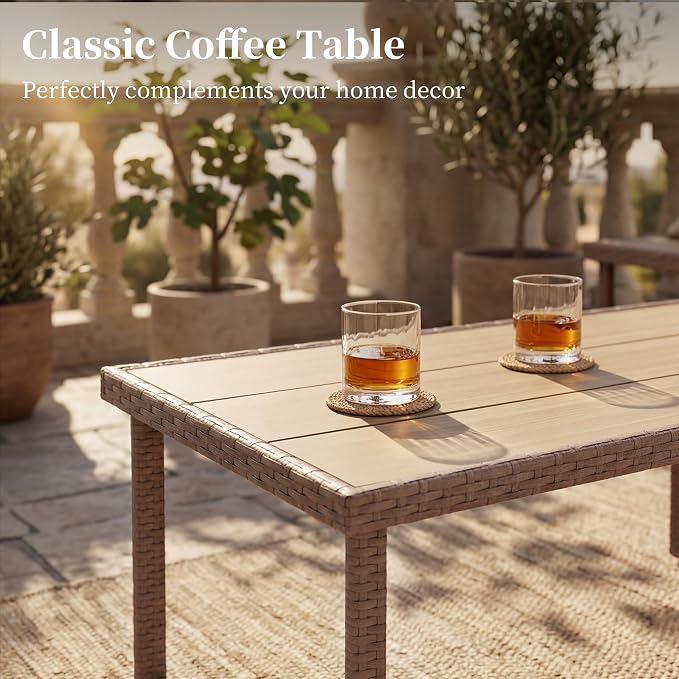 Bonzy Home 2 Piece Patio Furniture Set, Loveseat Sofa with and Rattan Side Table and Extra-Thick Soft Cushions, Wicker Rattan Loveseat Couch Outdoor Patio Furniture with for Porch, Balcony
