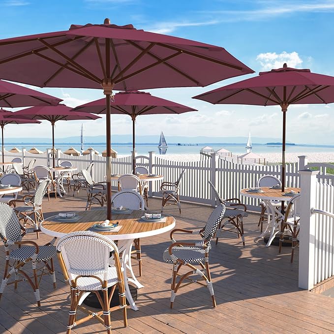 California Umbrella 9' Round Hardwood Frame Market Umbrella, Stainless Steel Hardware, Push Open