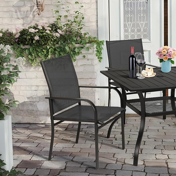 Incbruce 5 Pieces Patio Dining Set, Outdoor Dining Set of 4 Textilene Chairs and Square Table with Umbrella Hole for Backyard, Garden, and Poolside (Black)