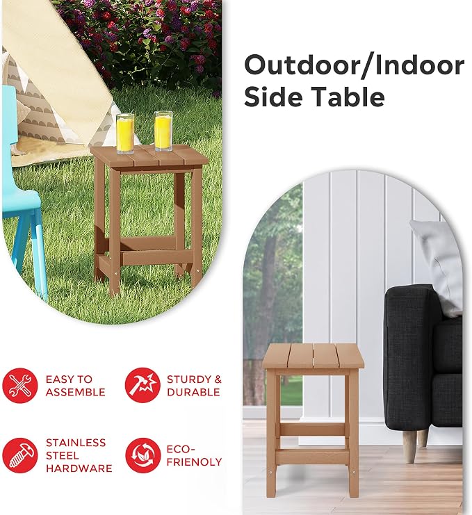 Costaelm Kids Outdoor End Table, Small Patio Table, Outdoor Side Table Porch Table Adirondack Patio Side Table for Outside, Pool, Porch, Garden, Teak