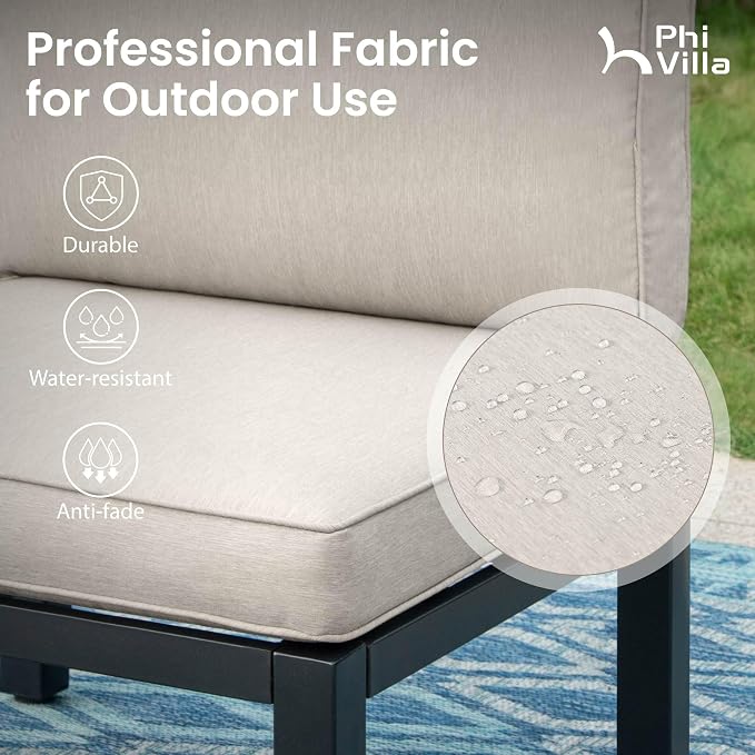 PHI VILLA 8 Pieces Outdoor Patio Furniture Set,Metal Frame Modern Outdoor Sectional Sofa Set,8 Seats with Umbrella Patio Conversation Sets,for Poolside and Backyard,Light Grey