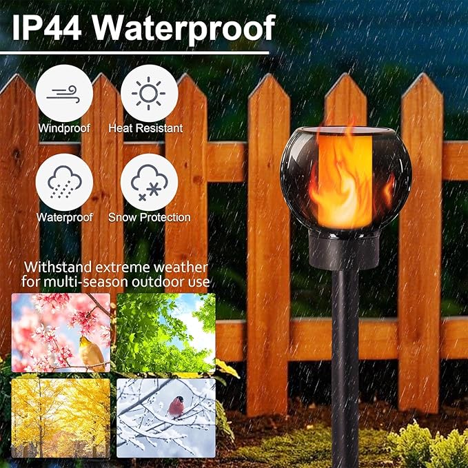 Dynaming 4 Pack Solar Torch Lights Outdoor, Flickering Flame Christmas Pathway Solar Globe Lights, Auto On/Off Garden Decorative Light, Waterproof for Landscape Lawn Patio Yard Walkway Deck Driveway