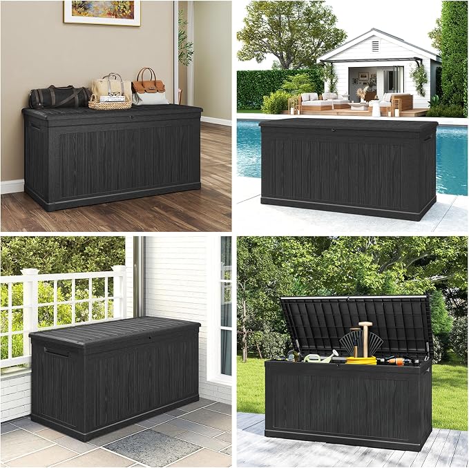 Skepphlay 260 Gallon Deck Box Extra Large, Outdoor Storage Box Lockable, Patio Storage Box Waterproof and UV Resistant, 440lbs Load Capacity for Garden, Patio, Pool (Black)