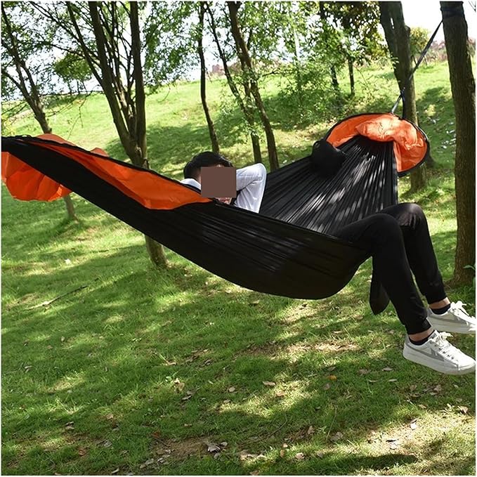 Hammock. Outdoor Mosquito Net Hammock Detachable Outdoor Anti-Mosquito Camping Hammock .Hammocks for Outside(Black and orange260x)