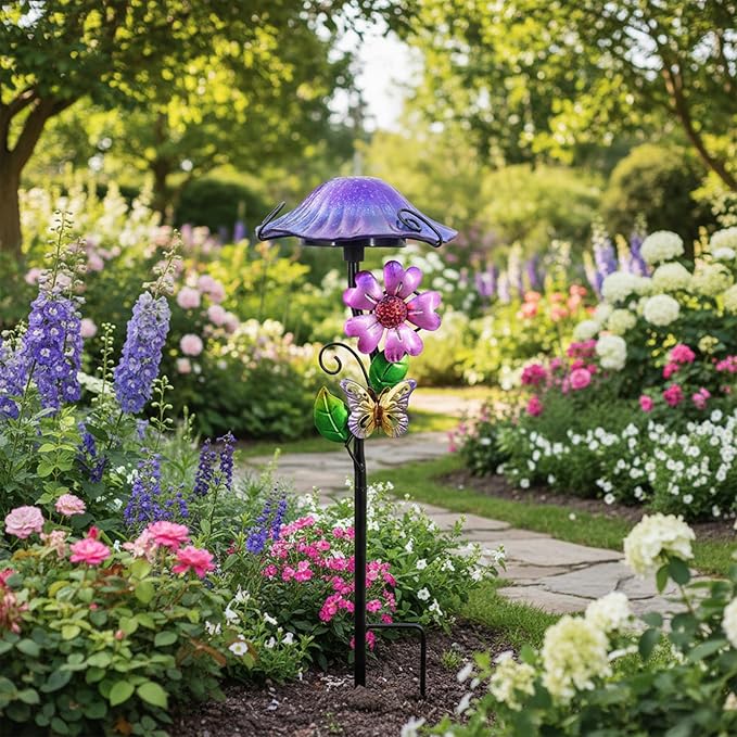 Solar Outdoor Lights Decorative Solar Glass Mushroom Lights Waterproof LED Purple Garden Stake Light for Walkway Pathway Lawn Patio Yard Decorations.