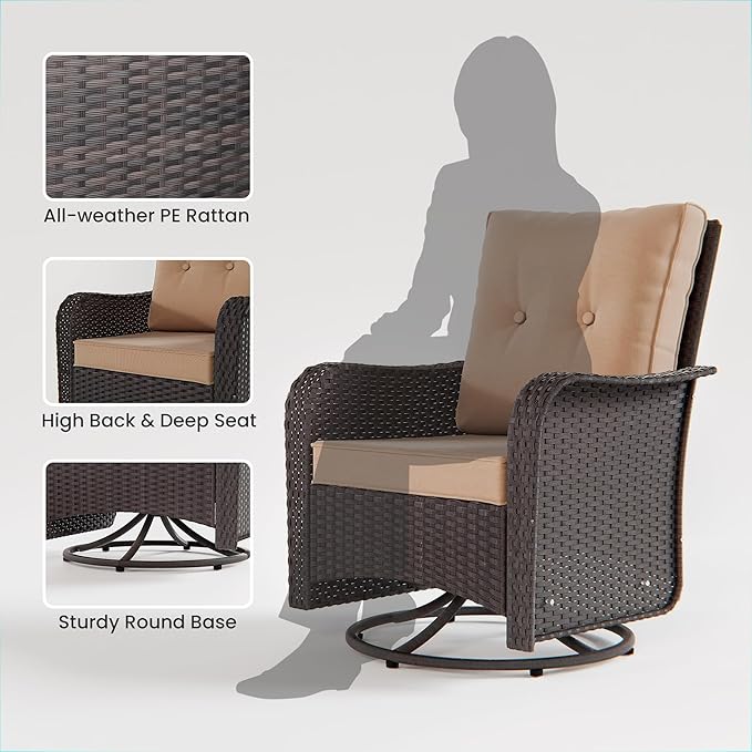 12 Pieces Outdoor Patio Furniture Set,Outdoor Sectional Furniture All Weather PE Rattan Wicker Patio Conversation Set with Coffee Table,Swivel Rocking Chairs Set,Sand
