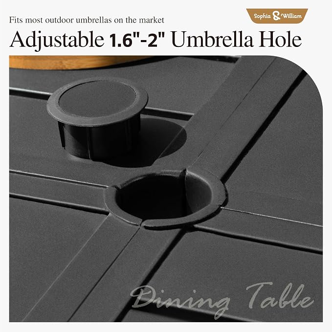 Sophia & William 60" Large Outdoor Patio Table for 8, Outdoor Square Metal Dining Table with 1.9" Adjustable Umbrella Hole, All Weather Wrought Iron Furniture Black Table for Garden Deck