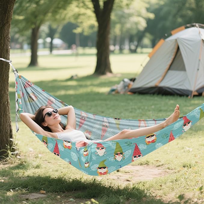 Camping Hammock Outdoor Hammocks for Outside Gnome Watermelon Hat Beach Trees Portable Lightweight with Pockets Tree Straps Indoor