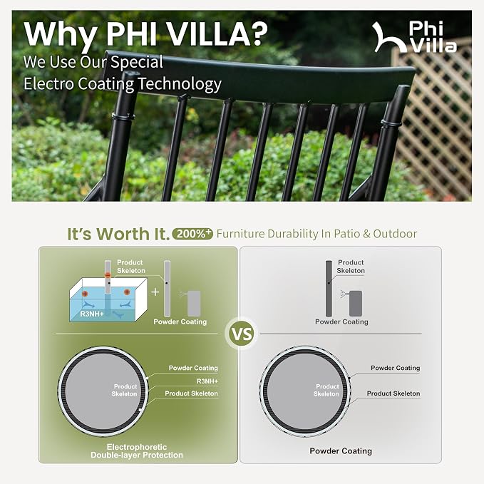 PHI VILLA Patio Dining Set, Swivel Chairs, 42" Round Metal Table | Metal chairs, 1.57" umbrella hole, 360° swivel, Cushions