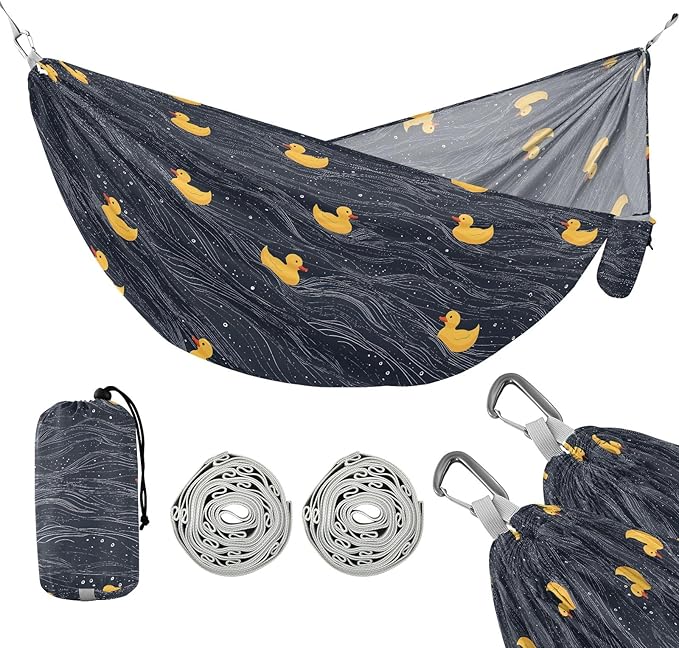 Camping Hammock Outdoor Hammocks for Outside Duck Black Beach Trees Portable Lightweight with Pockets Tree Straps Indoor